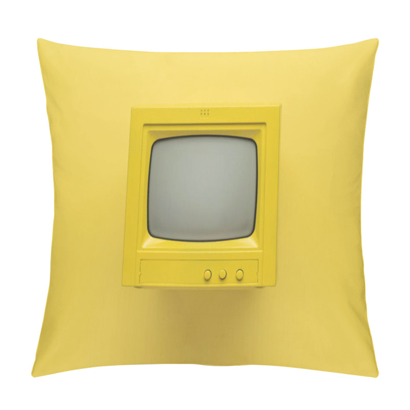 Personality  Yellow Retro Monitor With A Ray Tube On A Yellow Background. Retro Equipment. Flat Lay. Pillow Covers