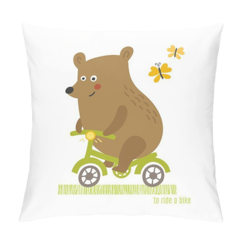 Personality  Bear To Ride A Bike Vector Illustration. Pillow Covers