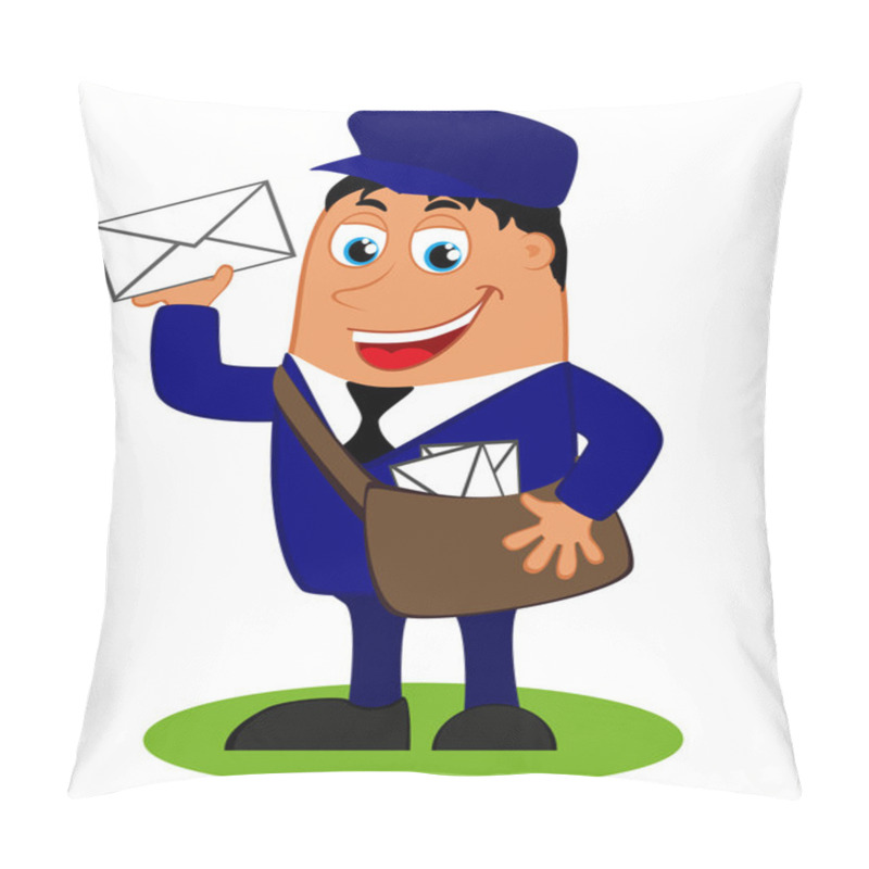 Personality  Vector Illustration With A Funny Postman With Bag And Letter Pillow Covers