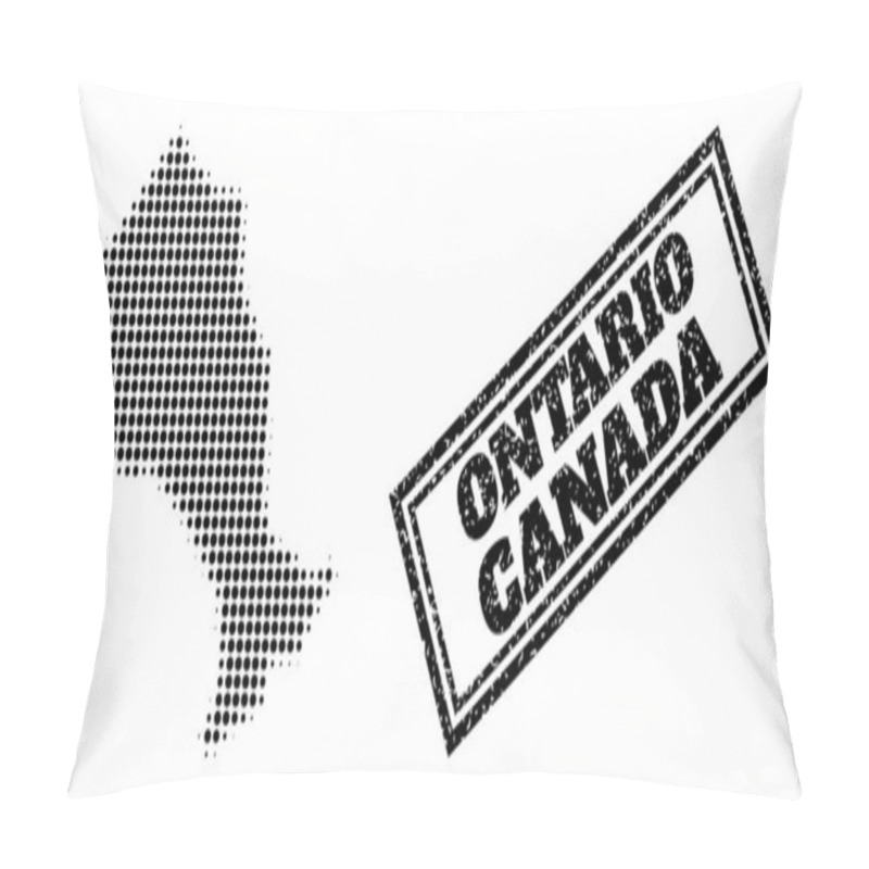 Personality  Halftone Map Of Ontario Province And Distress Framed Seal Pillow Covers