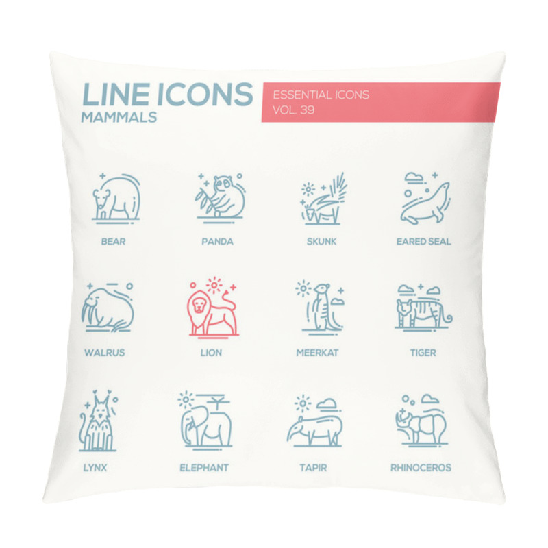 Personality  Mammals - Line Design Icons Set Pillow Covers