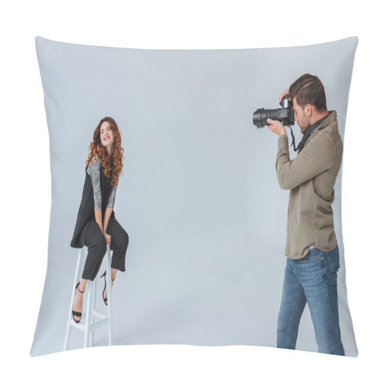 Personality  Photographer And  Model On Fashion Shoot  Pillow Covers