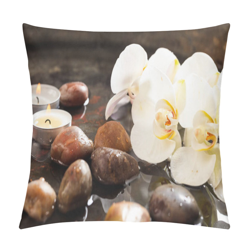 Personality  Orchids And Pebbles In Water Background Pillow Covers