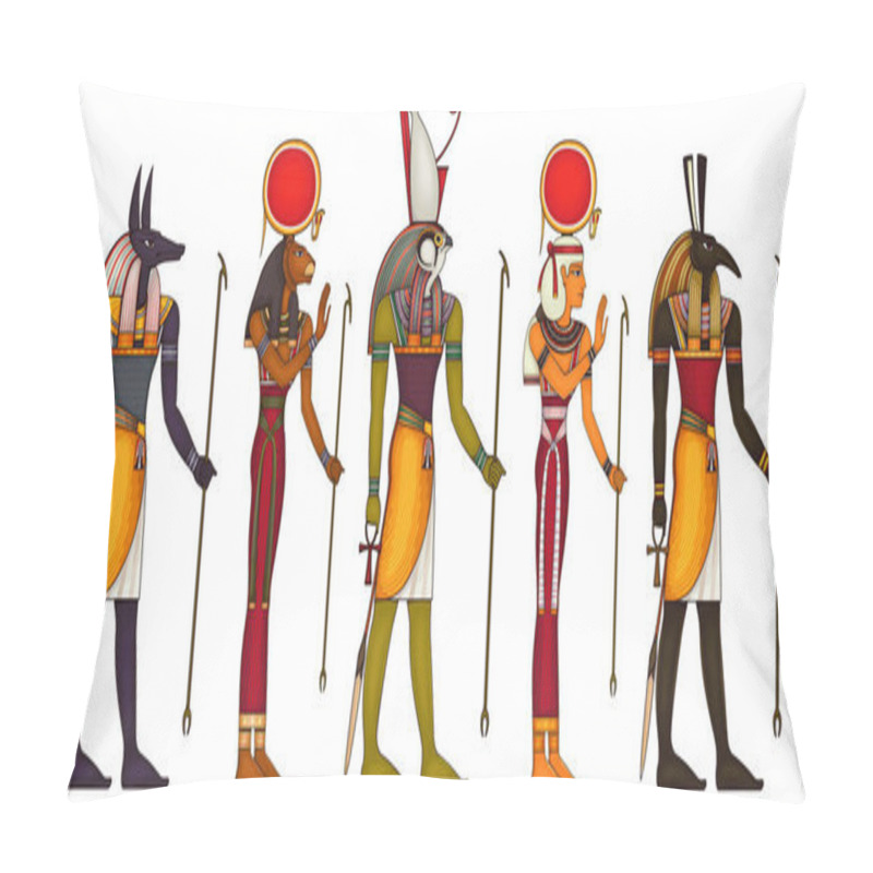 Personality  Egyptian Ancient Symbol.Religion Icon.Egypt Deiteis.Culture.Design Element.Horus.Set.Anubis.Sekhmet.Hathor. Pillow Covers