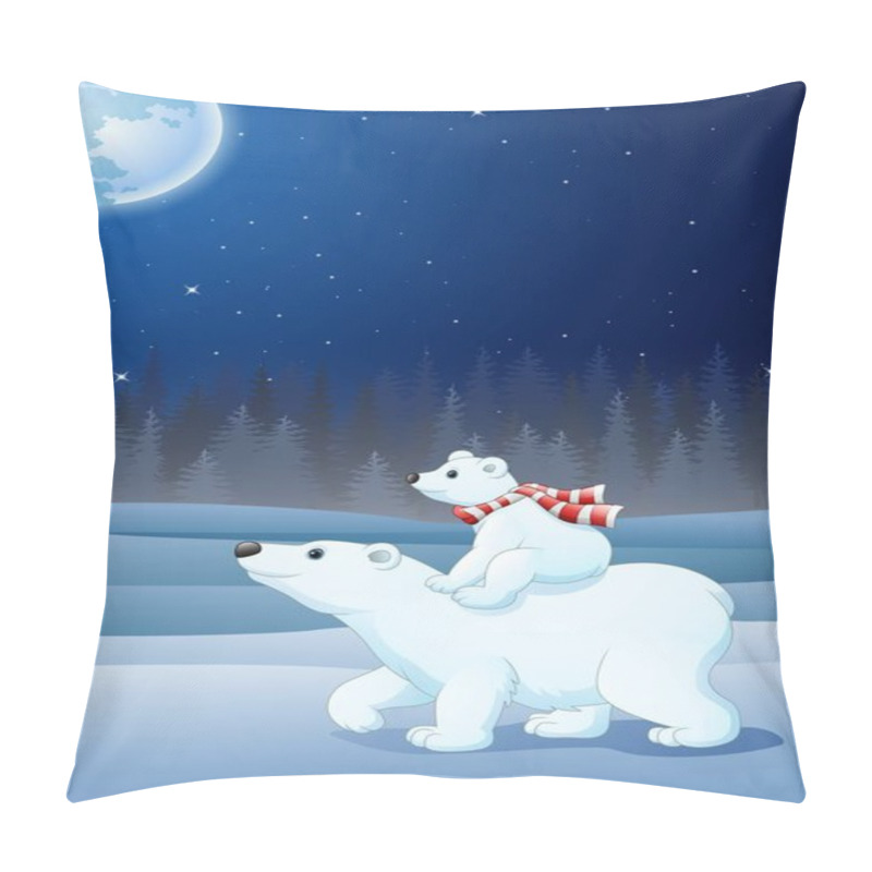 Personality  Cartoon Baby Polar Bear Riding On Her Mother's Back Pillow Covers