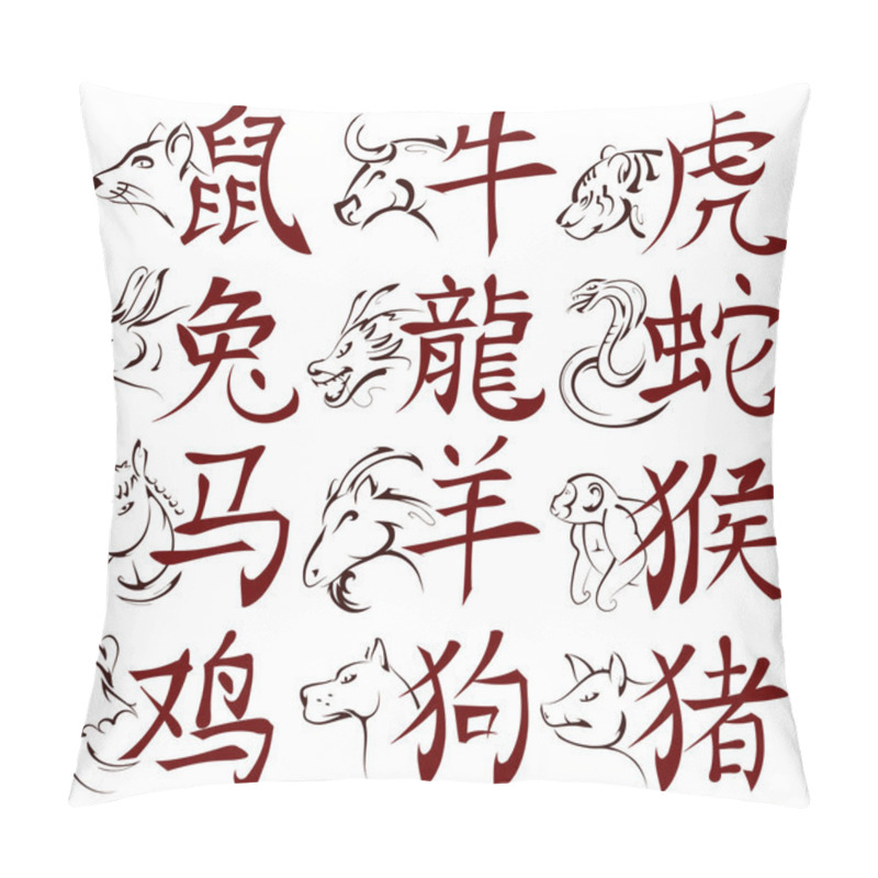 Personality  Chinese Zodiac Signs With Hieroglyphs Pillow Covers