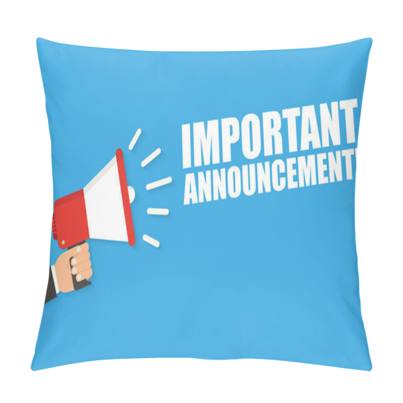 Personality  Hand Holding Megaphone With Important Announcement. Vector Flat Pillow Covers