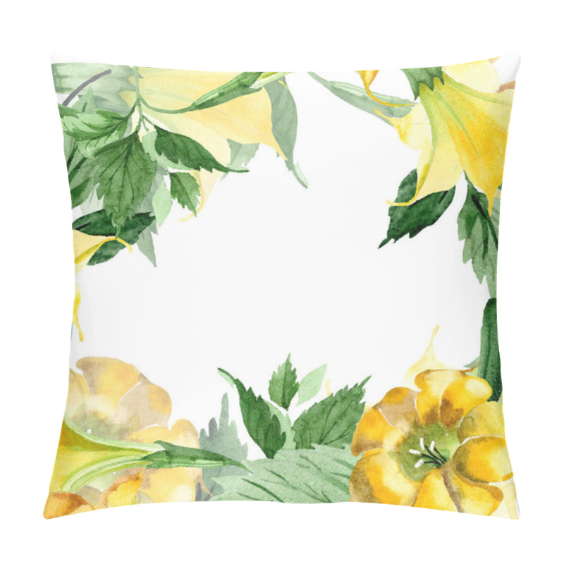 Personality  Watercolor Brugmansiya Yellow Flowers. Floral Botanical Flower. Frame Border Ornament Square. Aquarelle Wildflower For Background, Texture, Wrapper Pattern, Frame Or Border. Pillow Covers