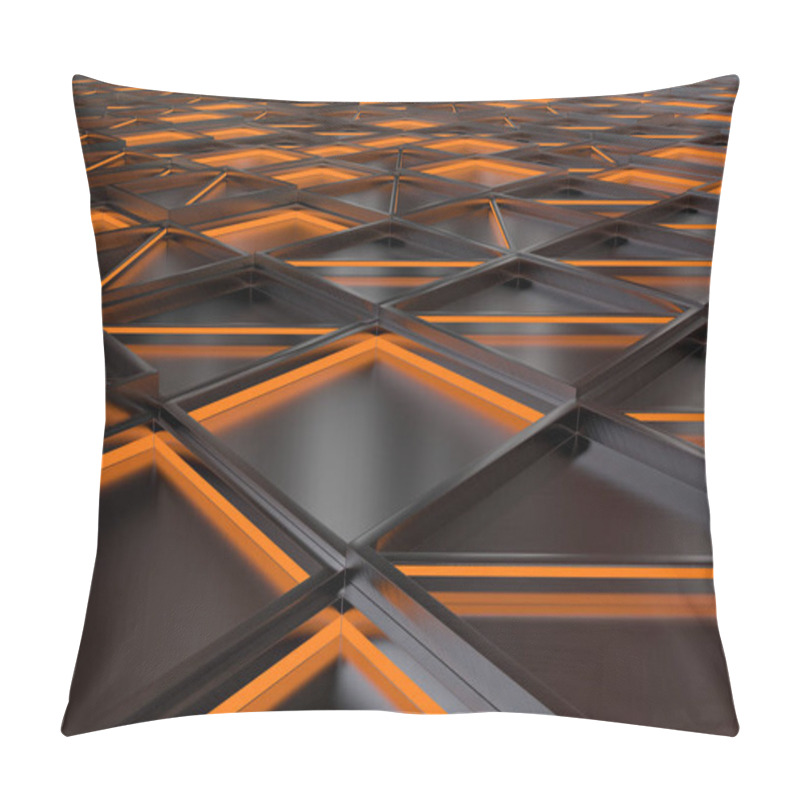 Personality  Wall Of Brushed Metal Tiles With Diagonal Glowing Elements Pillow Covers