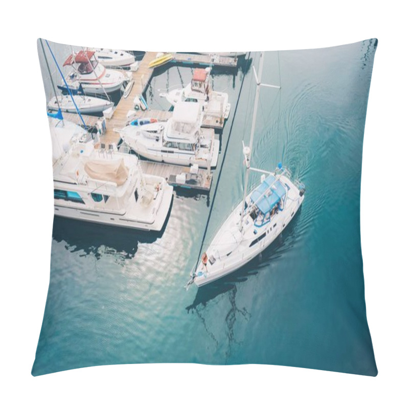 Personality  A White Boat Leaving The Marina Docks Sailing On The Water Pillow Covers