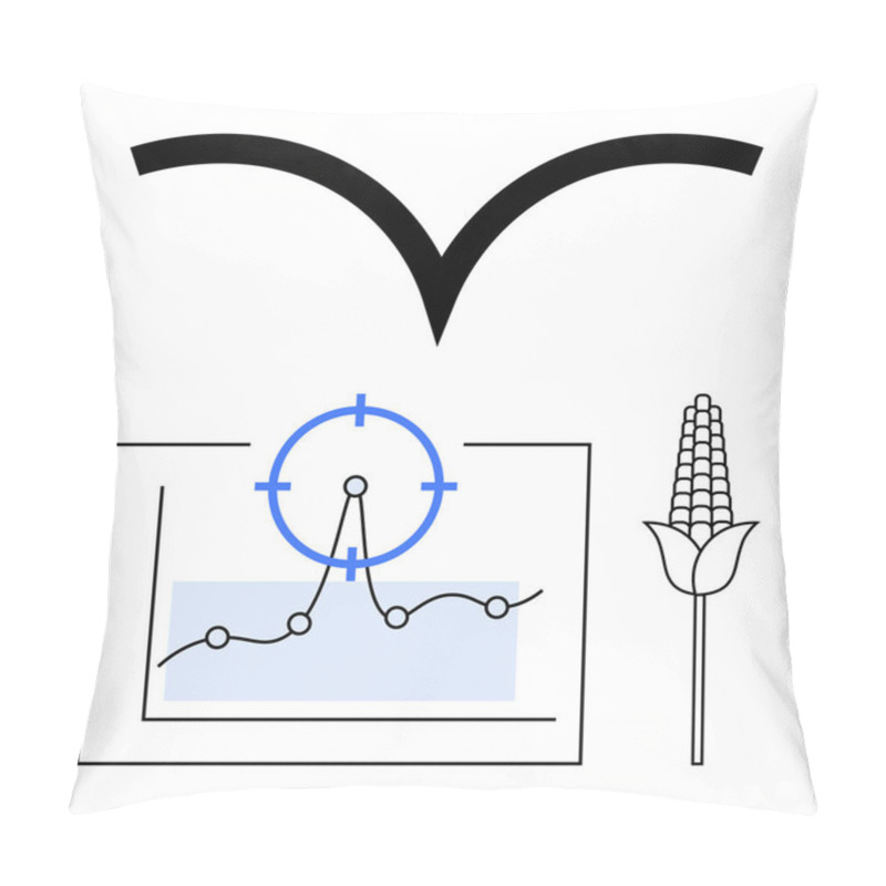 Personality  Graph With Data Points Under A Magnifying Target, Wheat Stalk Highlighting Focus On Agriculture, Bold Abstract Curve. Ideal For Farming, Research, Analytics, Innovation, Precision, Growth Abstract Pillow Covers