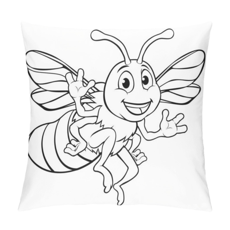 Personality  A Bumble Bee Cute Cartoon Character Mascot In Outline Pillow Covers