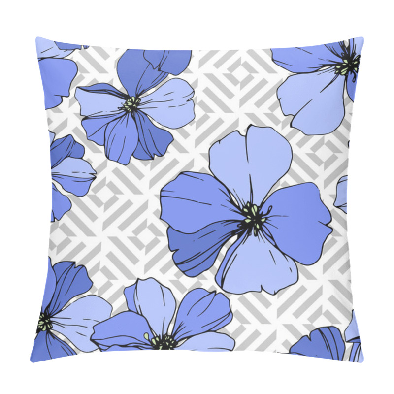 Personality  Vector Blue Flax Floral Botanical Flower. Wild Spring Leaf Wildflower Isolated. Engraved Ink Art. Seamless Background Pattern. Fabric Wallpaper Print Texture. Pillow Covers