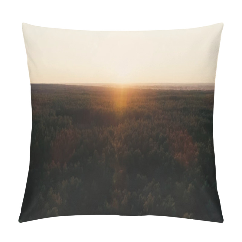 Personality  Aerial View Of Forest And Sun In Sunset Sky  Pillow Covers