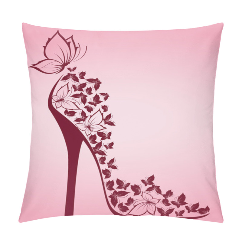 Personality  High Heel Shoes From Beautiful Butterflies. Vector Pillow Covers