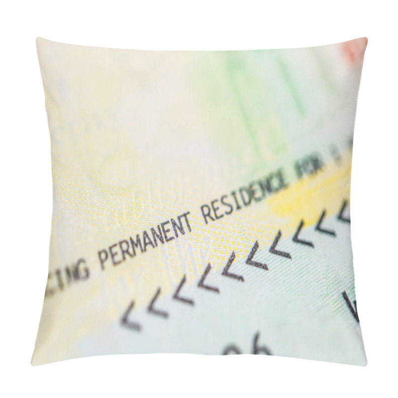 Personality  Detailed View Of A Permanent Residence Card, Focusing On Immigration Processes, Legal Residency Status, And Personal Identification For Expats And Foreign Nationals For Travel And Relocation. Pillow Covers