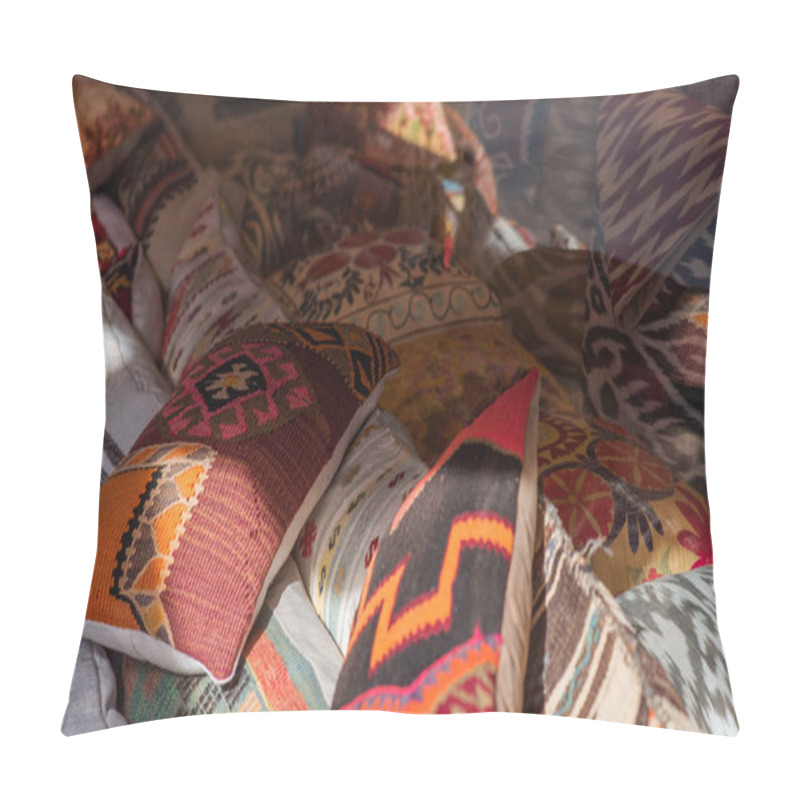 Personality  A Warm, Inviting Pile Of Turkish Pillows Basks In The Sunlight, Their Rich, Woven Patterns And Textures Whispering Stories Of Ancient Anatolian Craftsmanship. Pillow Covers