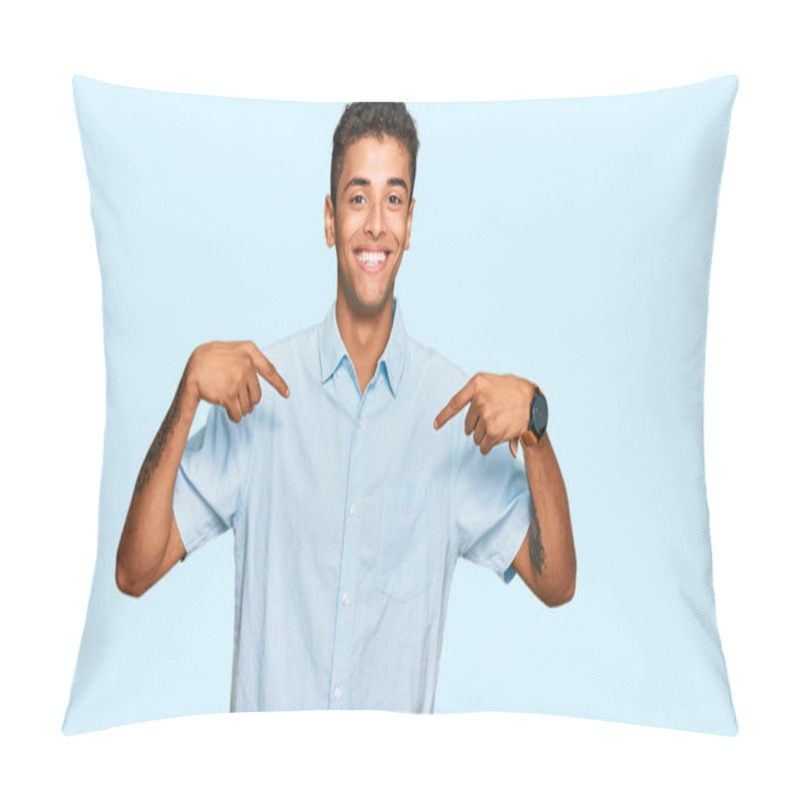 Personality  Young Handsome African American Man Wearing Casual Clothes Looking Confident With Smile On Face, Pointing Oneself With Fingers Proud And Happy.  Pillow Covers