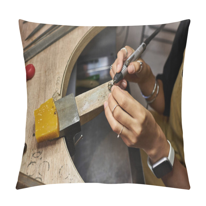 Personality  The Talented Craftsperson Carefully Shapes Metal Into An Exquisite Jewel, Showcasing Artistry. Pillow Covers