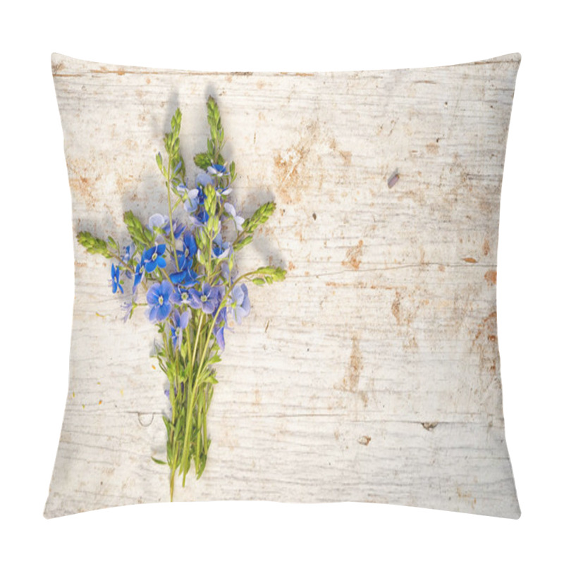 Personality  Bunch Of Forget Me Not Flowers On A Wooden Background With Copy Space For Your Text Pillow Covers