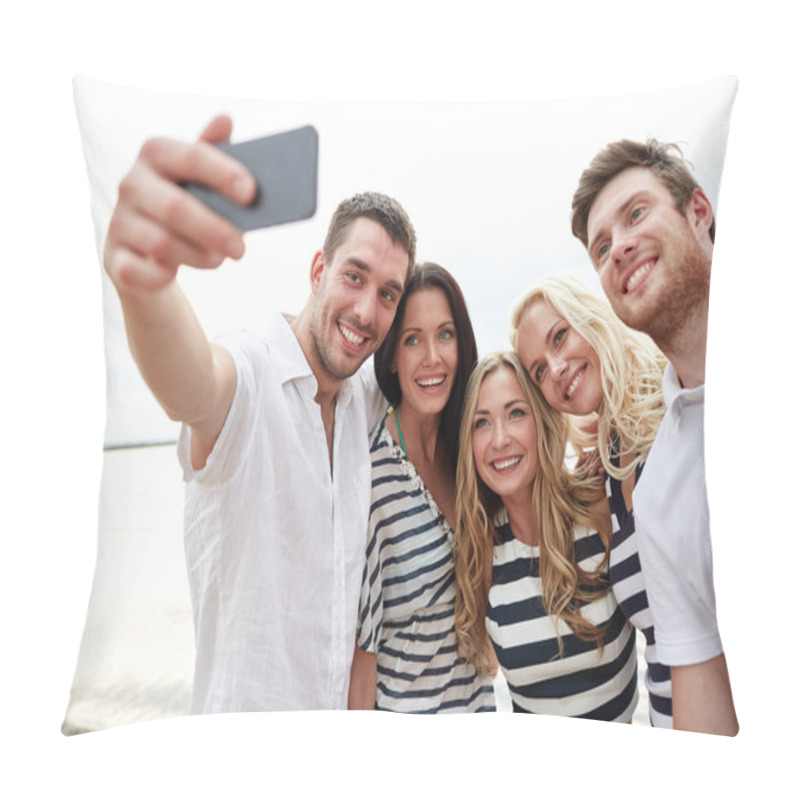 Personality  Happy Friends On Beach And Taking Selfie Pillow Covers