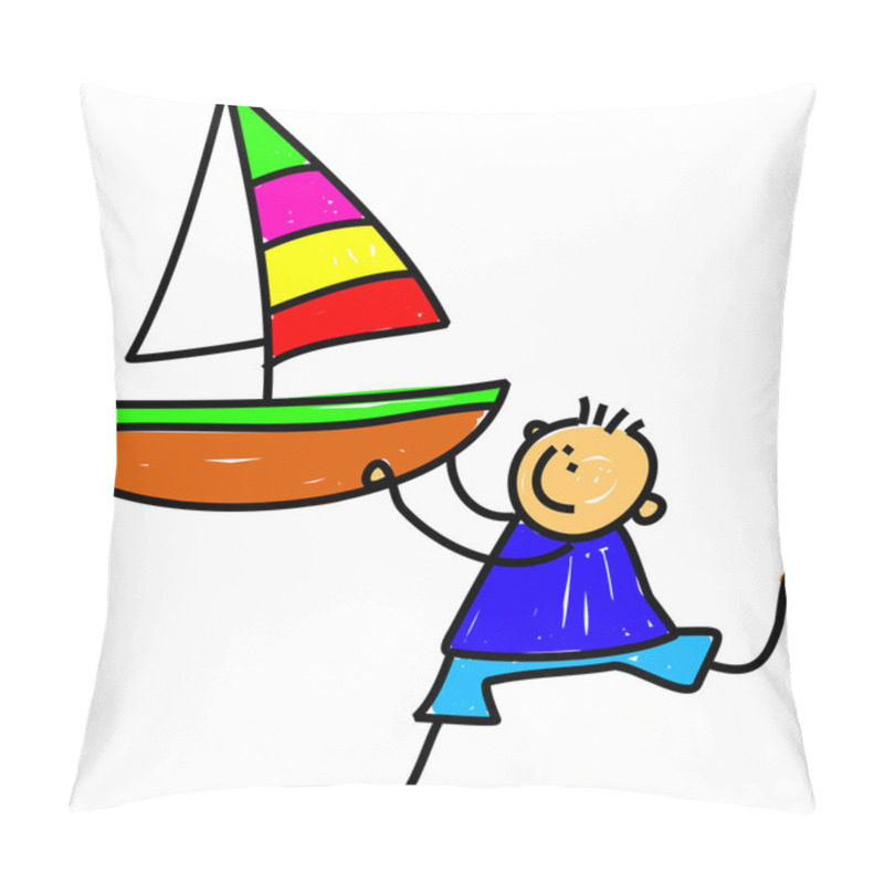 Personality  Little Boy Holding A Large Toy Boat. Pillow Covers