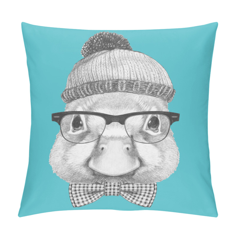 Personality  Portrait Of Duck With Hat, Glasses And Bow Tie Pillow Covers