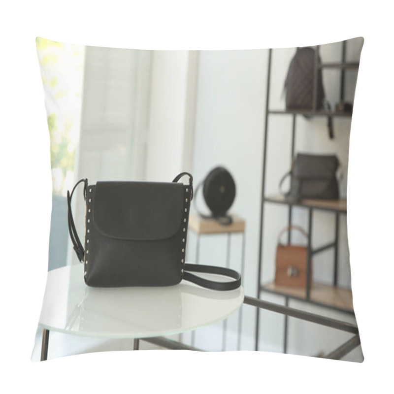 Personality  Stylish Woman's Bag On Stand In Boutique. Space For Text Pillow Covers