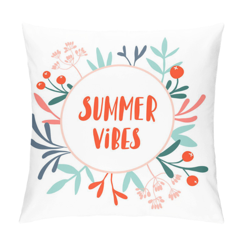 Personality  Summer Vibes. Round Floral Wreath With Letters Pillow Covers