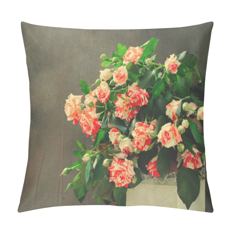 Personality  Tiger Roses, Striped. Flowers In White Vase On Dark Background, Card For Valentines Day, Copy Space Pillow Covers