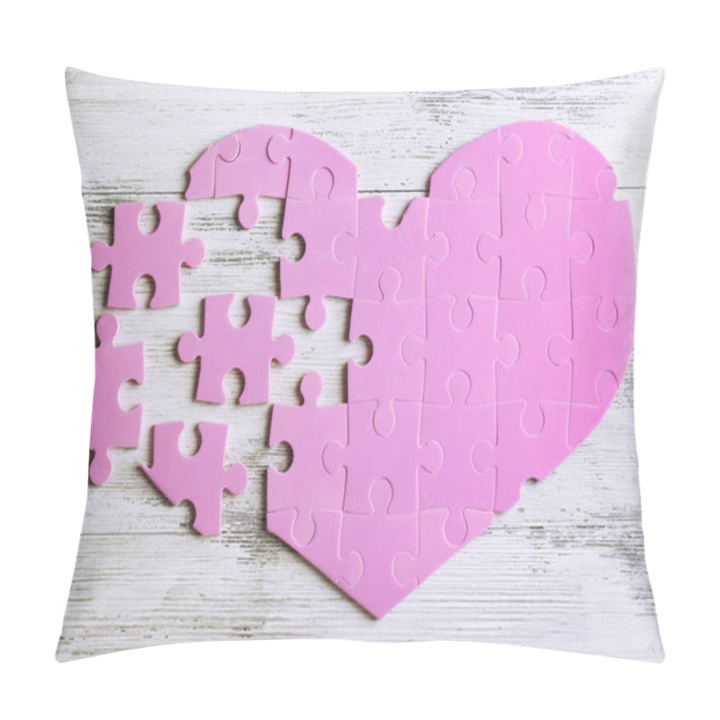 Personality  Pink Puzzle Heart On Wooden Background Pillow Covers