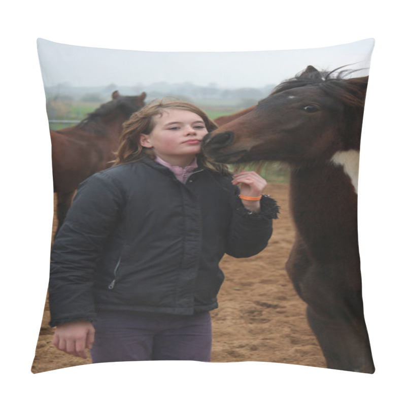 Personality  Young Woman With Horse In The Field Pillow Covers