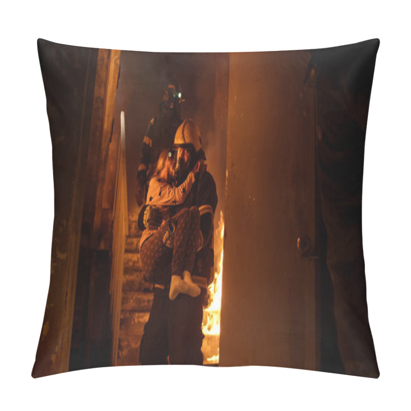 Personality  Brave Fireman Descends Stairs Of A Burning Building With A Saved Pillow Covers