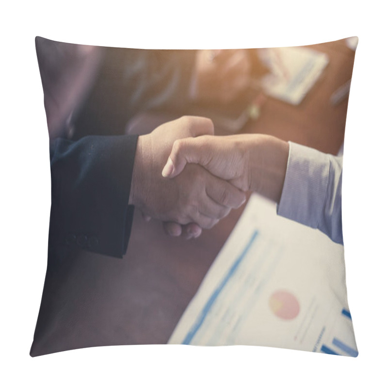 Personality  Close Up Image Handshake Of Business Partnership Pillow Covers