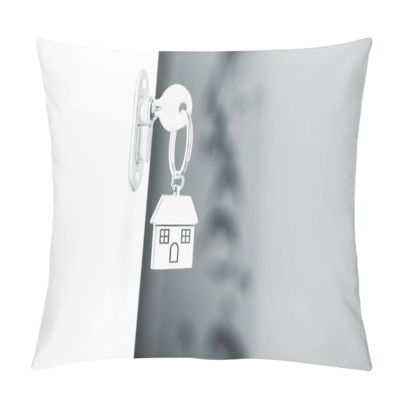 Personality  Siver House Keyring On White Door With Internal Wiew Pillow Covers