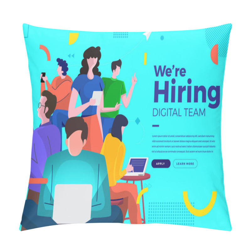 Personality  Landing Page Design Concept We Are Hiring Digital Team. Illustrations Group People Worker Teamwork Present Professional Skill. Vector Illustrate. Pillow Covers