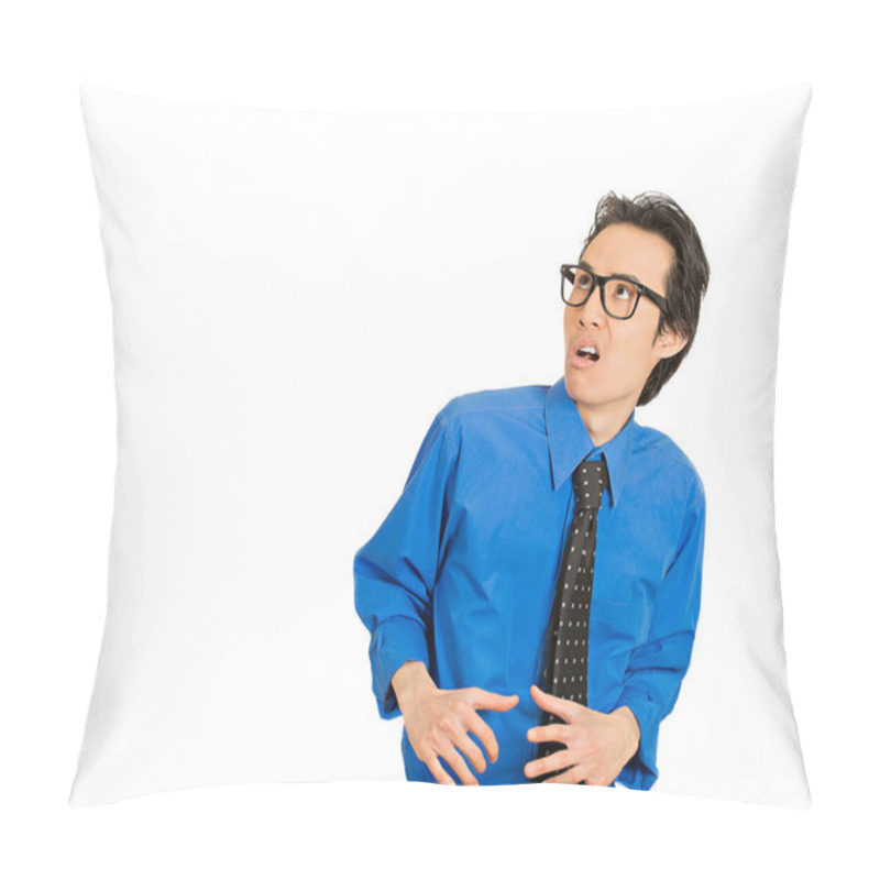 Personality  Man Looking Shocked Scared Trying To Protect Himself From Unpleasant Situation  Pillow Covers