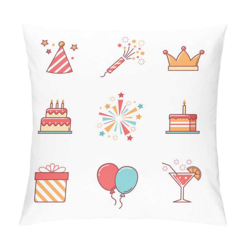 Personality  Birthday Icons Thin Line Set Pillow Covers