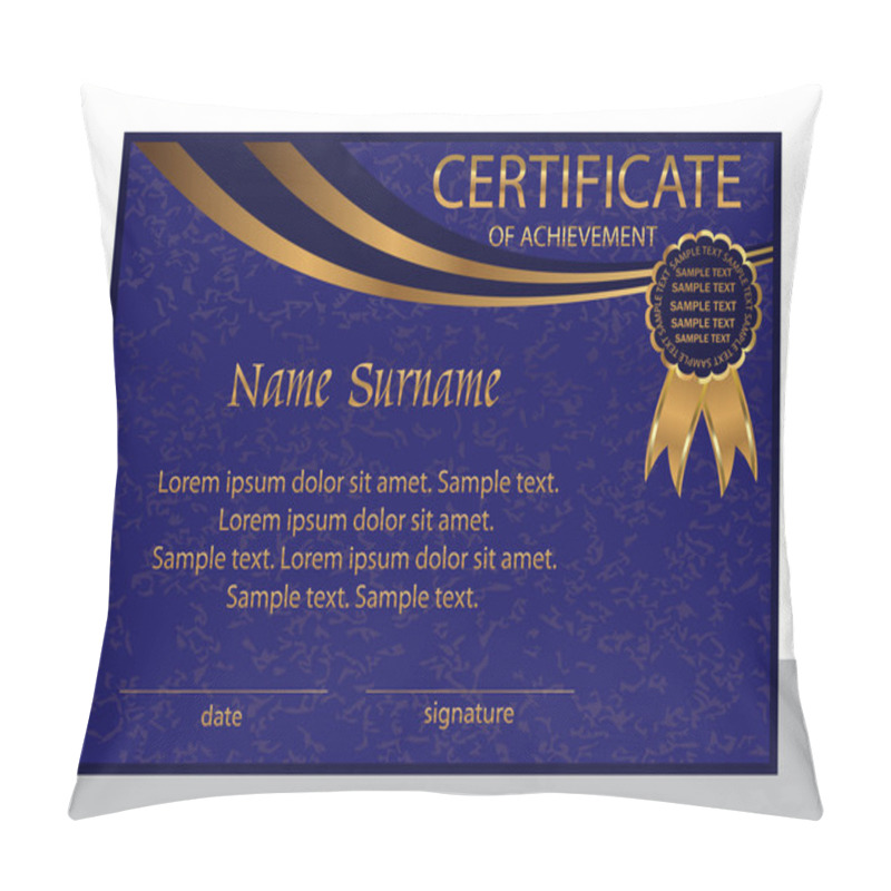 Personality  Certificate Of Achievement Or Diploma. Elegant Blue Background With Gold.  Pillow Covers