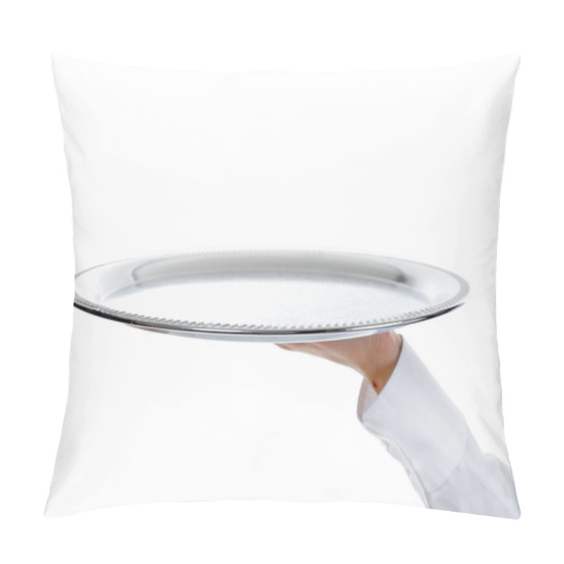 Personality  Waiter Holding Empty Silver Tray Pillow Covers