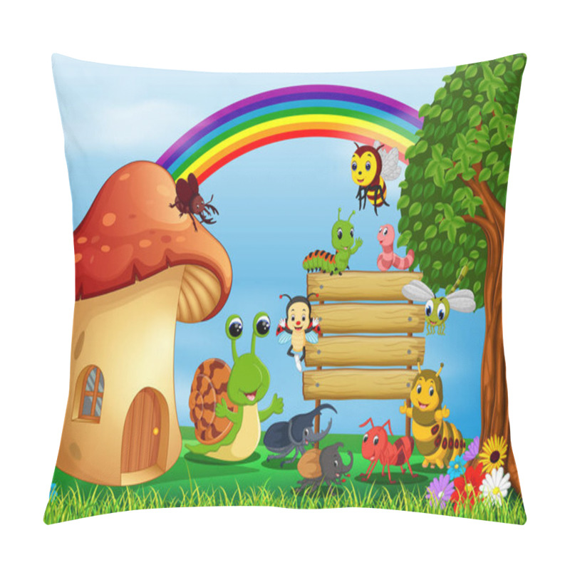 Personality  Many Insect And A Mushroom House In Forest Pillow Covers