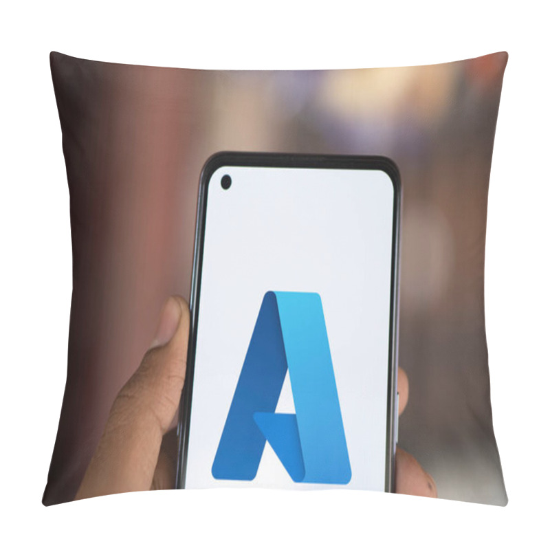 Personality  Dhaka, Bangladesh- 1 Oct 2024: Microsoft Azure Logo Is Displayed On Smartphone. Pillow Covers