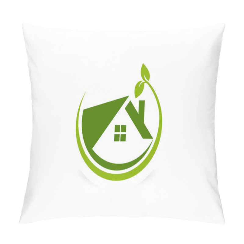 Personality  Green Eco Friendly  House Logo Design Symbol Vector Pillow Covers