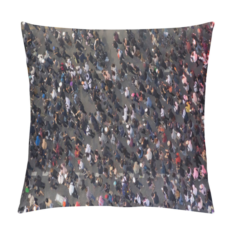 Personality  Aerial Top View Of Flash Mobs Protesters Demonstration Rally On Street Road Against Government, Crowd Of People In Bangkok City, Thailand In Public For Democracy. Politics Concept. Insurrection. Pillow Covers