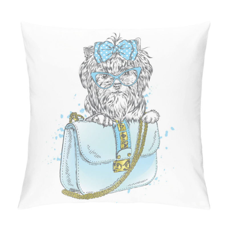 Personality  A Beautiful Dog And Beautiful Handbag. Clutch. Yorkshire Terrier. Vector Illustration For Greeting Card, Poster, Or Print On Clothes. Fashion & Style. Vintage. Pillow Covers