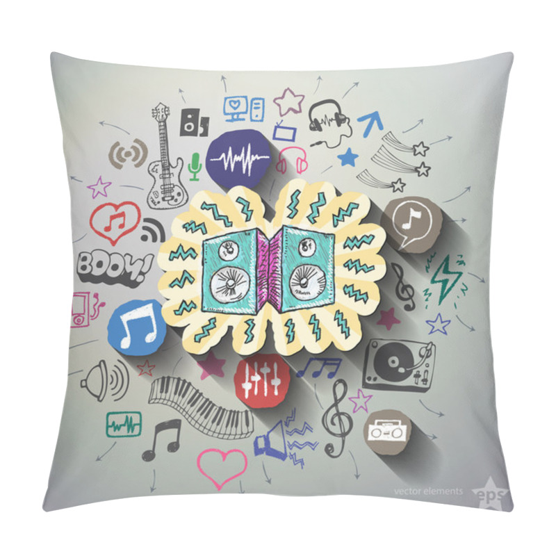 Personality  Entertainment And Music Collage With Icons Background Pillow Covers