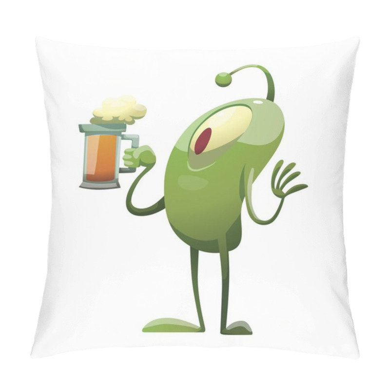 Personality  Funny Green Microbe With A Mug Of Beer Pillow Covers