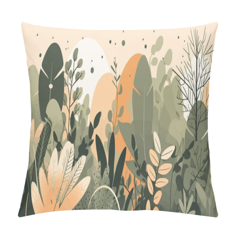 Personality  Background With Plants And Leaves Flat, Vector Illustration Pillow Covers