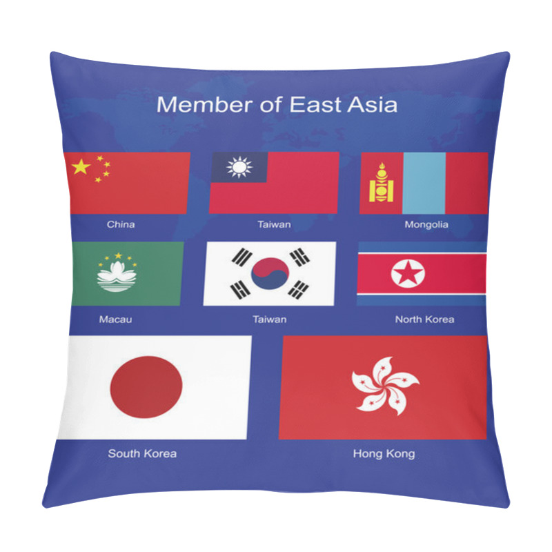 Personality  East Asia Flags, Flags Vector, Flags Icons Pillow Covers