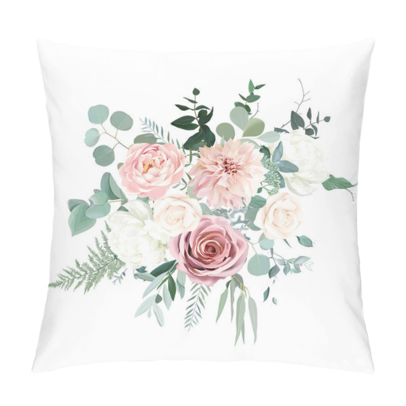 Personality  Silver Sage Green And Blush Pink Flowers Vector Design Bouquet Pillow Covers